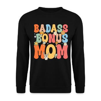 Badass Bonus Mom Boho Flower Funny Stepmom Mother - Unisex Sweatshirt - black - Front - Alina (178cm) & Michal (187cm)