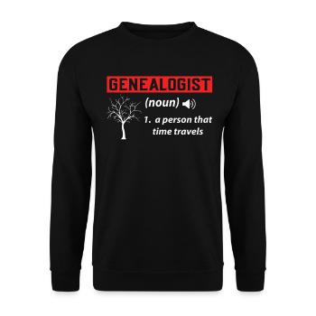 Lustiger Genealoge Stammbaumforschung Abstammung - Unisex Pullover - Schwarz - Vorne - Alina (178cm) & Michal (187cm)