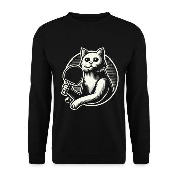 Niedliche Katze Spielt Tischtennis Kunst - Unisex Pullover - Schwarz - Vorne - Alina (178cm) & Michal (187cm)