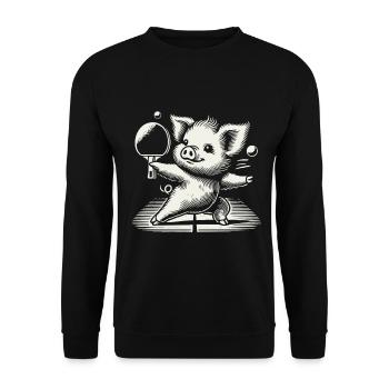 Lustiges Tischtennis Schwein Niedliches Design - Unisex Pullover - Schwarz - Vorne - Alina (178cm) & Michal (187cm)