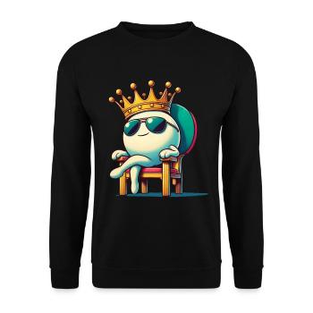 Drôle de dessin animé balle de tennis de table King Fun - Sweat-shirt Unisexe - noir - Devant - Alina (178cm) & Michal (187cm)