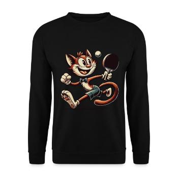 Drôle Chat de dessin animé rétro jouant au tennis de table - Sweat-shirt Unisexe - noir - Devant - Alina (178cm) & Michal (187cm)