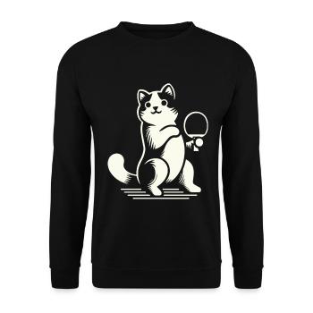 Niedliche Katze Spielt Tischtennis Begeistert - Unisex Pullover - Schwarz - Vorne - Alina (178cm) & Michal (187cm)