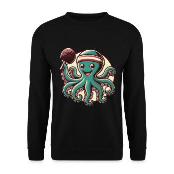 Lustiger Oktopus Tischtennis Cartoon Retro - Unisex Pullover - Schwarz - Vorne - Alina (178cm) & Michal (187cm)