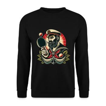 Retro Table Tennis Captain in Tattoo Style - Unisex Sweatshirt - black - Front - Alina (178cm) & Michal (187cm)