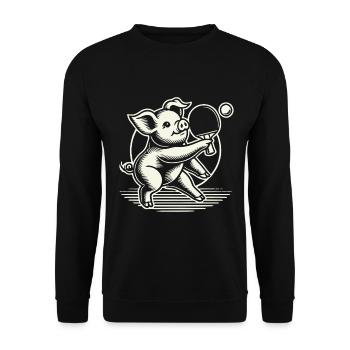 Lustiges Tischtennis Schwein Niedlich Motiv - Unisex Pullover - Schwarz - Vorne - Alina (178cm) & Michal (187cm)