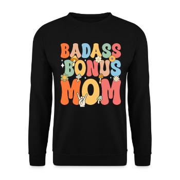Badass Bonus Mom Boho Flower Funny Stepmom Mother - Unisex Sweatshirt - black - Front - Alina (178cm) & Michal (187cm)