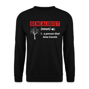 Lustiger Genealoge Stammbaumforschung Abstammung - Unisex Pullover - Schwarz - Vorne - Alina (178cm) & Michal (187cm)
