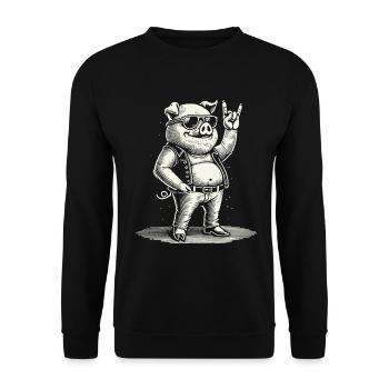 Funny Rock Music Pig Retro Style - Unisex Sweatshirt - black - Front - Alina (178cm) & Michal (187cm)