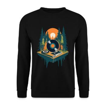 Musik Retro Streetwear Plattenspieler - Unisex Pullover - Schwarz - Vorne - Alina (178cm) & Michal (187cm)
