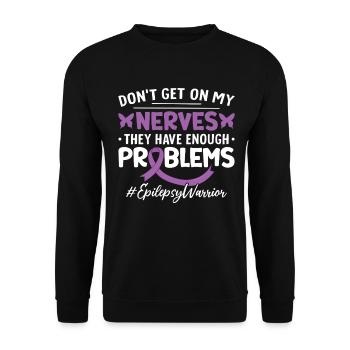 Geh mir nicht auf die Nerven Purple Ribbon Epilepsie - Unisex Pullover - Schwarz - Vorne - Alina (178cm) & Michal (187cm)