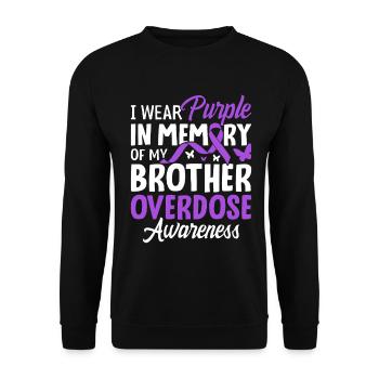 Ich trage Lila in Erinnerung an die Überdosis meines Bruders - Unisex Pullover - Schwarz - Vorne - Alina (178cm) & Michal (187cm)