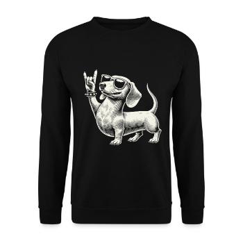Cooler Dackel Rock Musik Heavy Metal Festival Spaß - Unisex Pullover - Schwarz - Vorne - Alina (178cm) & Michal (187cm)