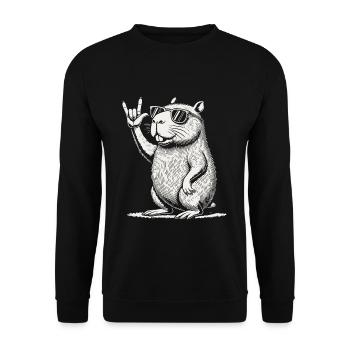 Rock Musik Festival Lustige Heavy Metal Capybara - Unisex Pullover - Schwarz - Vorne - Alina (178cm) & Michal (187cm)