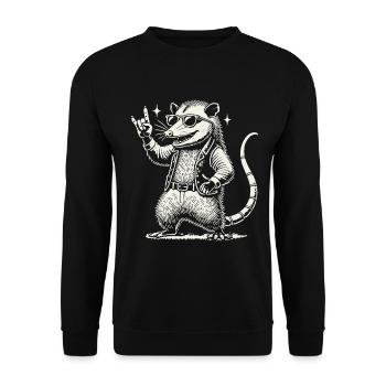Lustiges Rock Musik Konzert Opossum Retro Stil - Unisex Pullover - Schwarz - Vorne - Alina (178cm) & Michal (187cm)