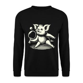 Funny cute pig playing table tennis - Unisex Sweatshirt - black - Front - Alina (178cm) & Michal (187cm)