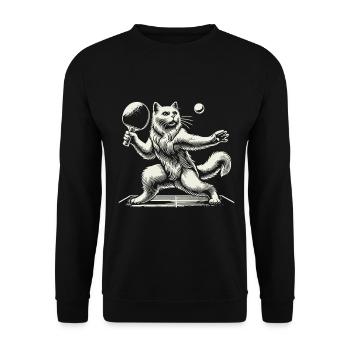 Cute cat playing table tennis - Unisex Sweatshirt - black - Front - Alina (178cm) & Michal (187cm)