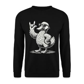 Heavy Metal Ente lustiger Festival Spaß - Unisex Pullover - Schwarz - Vorne - Alina (178cm) & Michal (187cm)
