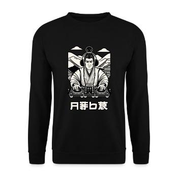DJ Samurai Musik Retro Streetwear Graffiti - Unisex Pullover - Schwarz - Vorne - Alina (178cm) & Michal (187cm)