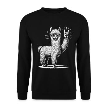 Rock Musik Lustige Heavy Metal Lama Konzert Design - Unisex Pullover - Schwarz - Vorne - Alina (178cm) & Michal (187cm)