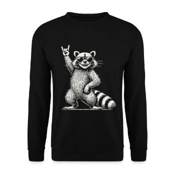 Funny Raccoon Rock Music Retro Festival Vibe - Unisex Sweatshirt - black - Front - Alina (178cm) & Michal (187cm)