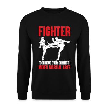 Technique de combattant plutôt que force Drôle MMA Martial - Sweat-shirt Unisexe - noir - Devant - Alina (178cm) & Michal (187cm)