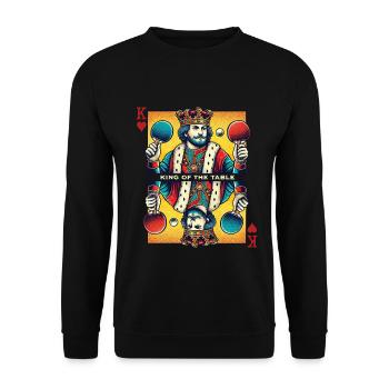 Retro Tischtennis König Spielkarte Vintage Stil - Unisex Pullover - Schwarz - Vorne - Alina (178cm) & Michal (187cm)