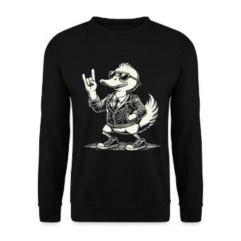Rock Musik Lustige Ente Festival Design - Unisex Pullover - Schwarz - Vorne - Alina (178cm) & Michal (187cm)