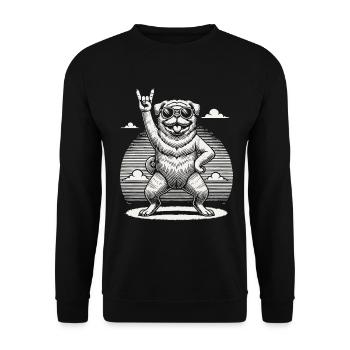 Mops Hund Rock Musik Festival Stil - Unisex Pullover - Schwarz - Vorne - Alina (178cm) & Michal (187cm)