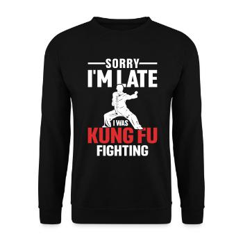 Désolé je suis en retard Drôle Kung Fu Combat Chinois - Sweat-shirt Unisexe - noir - Devant - Alina (178cm) & Michal (187cm)