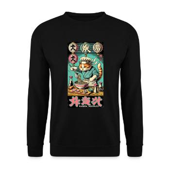 Ramen Chef Cat Kawaii Retro Japan Ukiyo-E - Unisex Sweatshirt - black - Front - Alina (178cm) & Michal (187cm)