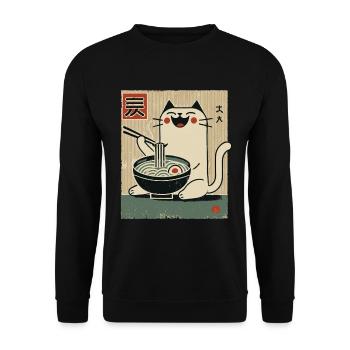 Kawaii Cat Ramen Nouilles Streetwear Ukiyo-E - Sweat-shirt Unisexe - noir - Devant - Alina (178cm) & Michal (187cm)