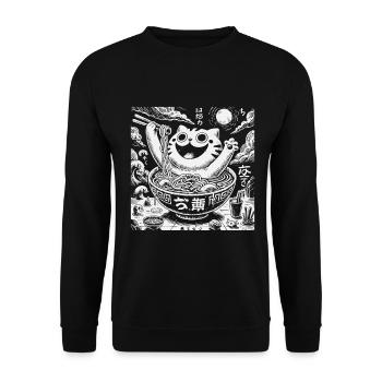 Chat kawaii avec nouilles ramen Nuit japonaise - Sweat-shirt Unisexe - noir - Devant - Alina (178cm) & Michal (187cm)