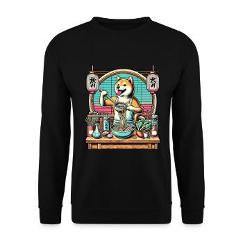 Shiba Hund Ramen Chefkoch Kawaii Retro Stil - Unisex Pullover - Schwarz - Vorne - Alina (178cm) & Michal (187cm)