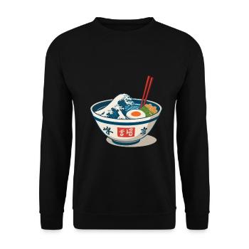 Ramen Nudeln Ukiyo-E Japan Retro Ästhetik - Unisex Pullover - Schwarz - Vorne - Alina (178cm) & Michal (187cm)