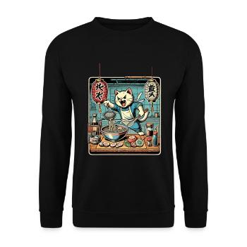 Ramen Noodles Cat Kawaii Retro Ukiyo-E - Unisex Sweatshirt - black - Front - Alina (178cm) & Michal (187cm)
