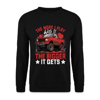 Je mehr ich damit spiele, desto größer wird es lustig - Unisex Pullover - Schwarz - Vorne - Alina (178cm) & Michal (187cm)