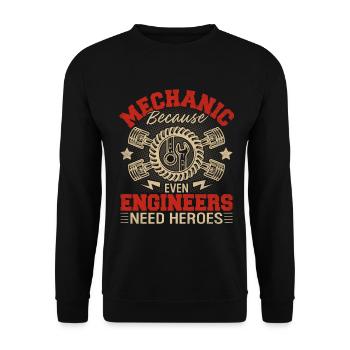 Mechaniker, weil auch Ingenieure Helden brauchen Lustig - Unisex Pullover - Schwarz - Vorne - Alina (178cm) & Michal (187cm)