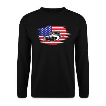 Funny Fishing USA drapeau pêcheur pêche au poisson-chat - Sweat-shirt Unisexe - noir - Devant - Alina (178cm) & Michal (187cm)
