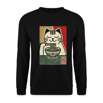 Ramen Nouilles Chat Amoureux Rétro Kawaii Chats - Sweat-shirt Unisexe - noir - Devant - Alina (178cm) & Michal (187cm)