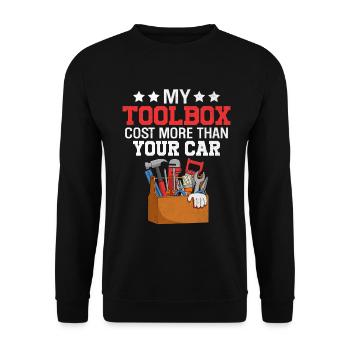 Mein Werkzeugkasten kostet mehr als Ihr Auto Funny Auto - Unisex Pullover - Schwarz - Vorne - Alina (178cm) & Michal (187cm)