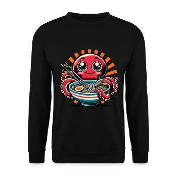 Kawaii Oktopus liebt Ramen Nudeln - Unisex Pullover - Schwarz - Vorne - Alina (178cm) & Michal (187cm)