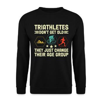 Triathleten bekommen keinen alten Retro Swim Bike Run - Unisex Pullover - Schwarz - Vorne - Alina (178cm) & Michal (187cm)