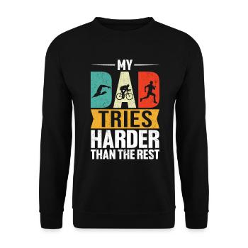 Mein Vater Versucht Härter Lustiger Triathlon Vater Retro - Unisex Pullover - Schwarz - Vorne - Alina (178cm) & Michal (187cm)