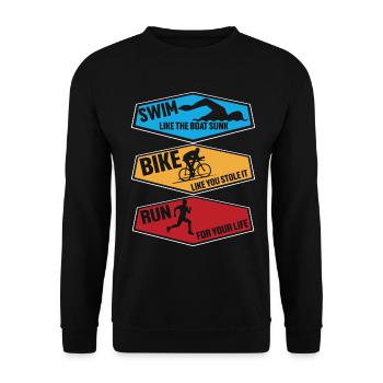 Natation Vélo Course Rétro Vintage Drôle Triathlon - Sweat-shirt Unisexe - noir - Devant - Alina (178cm) & Michal (187cm)