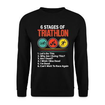 6 étapes de triathlon Funny Swim Bike Run - Sweat-shirt Unisexe - noir - Devant - Alina (178cm) & Michal (187cm)