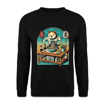 Ramen Nudeln Retro Katze Kawaii Chefkoch Japan - Unisex Pullover - Schwarz - Vorne - Alina (178cm) & Michal (187cm)