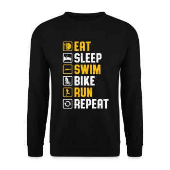 Manger Dormir Nager Vélo Courir Répéter Triathlon drôle - Sweat-shirt Unisexe - noir - Devant - Alina (178cm) & Michal (187cm)