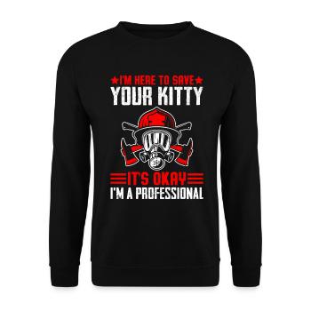 Ich bin hier, um deine Katze Feuerwehrmann lustig zu retten - Unisex Pullover - Schwarz - Vorne - Alina (178cm) & Michal (187cm)