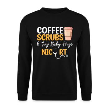Kaffee-Peelings Und Winzige Baby-Umarmungen Lustige NICU RT - Unisex Pullover - Schwarz - Vorne - Alina (178cm) & Michal (187cm)